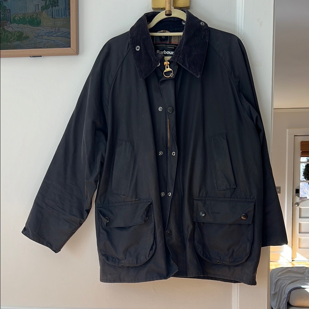 Barbour Navy Blue Waxed Bedale Jacket